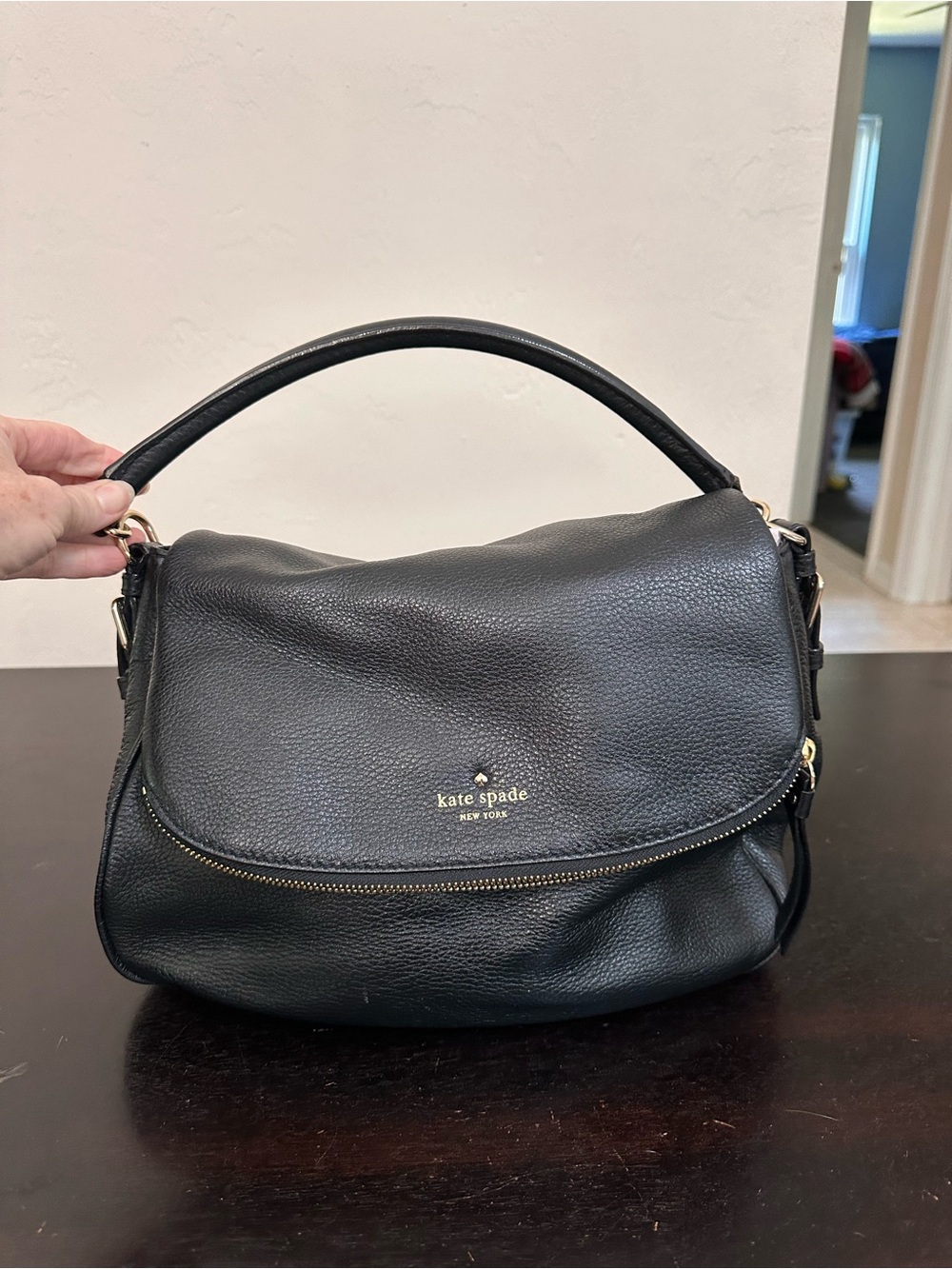 kate spade Devin cobble hill Black Pebbled Leather Shoulder Bag with Top Handle